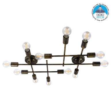 GLOBOSTAR® PIPING 00669-1 Vintage Φωτιστικό Οροφής με Ντουί 12 x E27 AC 220-240V IP20 - Μπρούτζινο - Μ78.5 x Π9.5 x Υ64cm